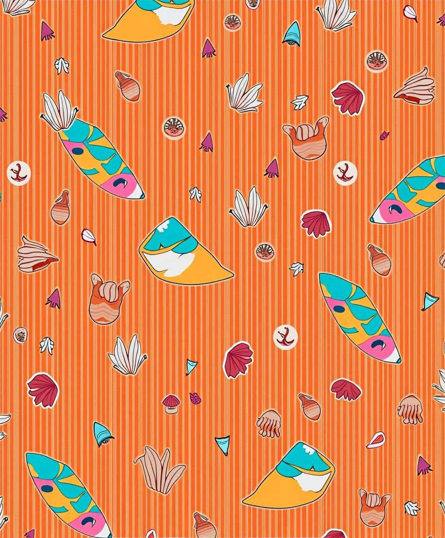 Orange Surfboard Shell Hang Ten Rug