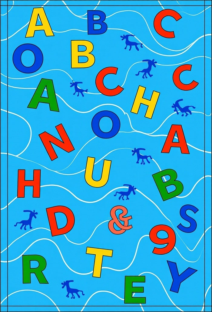 Colorful Alphabets Amidst Swirling Waves Rug