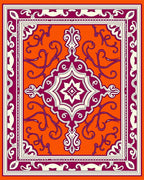 Vibrant Orange Plum Medallion Border Rug