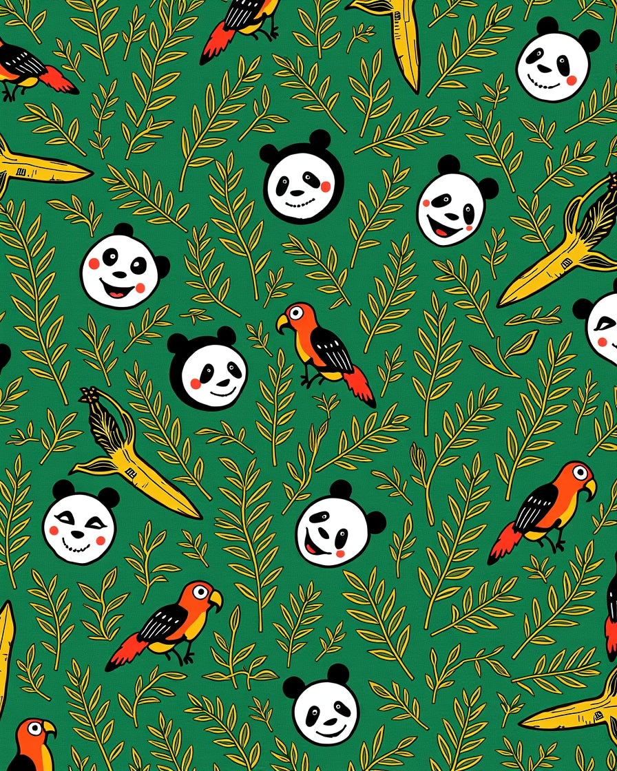 Playful Panda Parrot Banana Jungle Rug