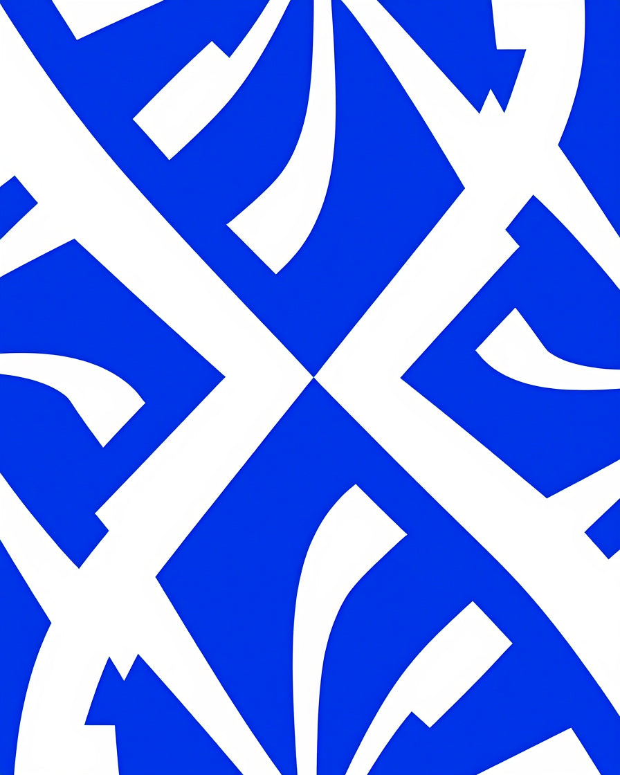 Bold Blue White Abstract Overlay Rug