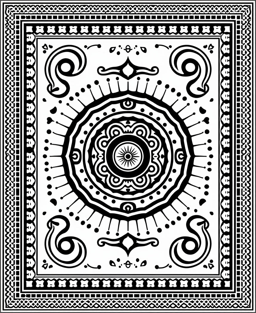 Black White Mandala Medallion Border Rug