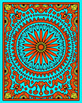 Vivid Orange Sun Mandala Turquoise Rug
