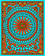 Vivid Orange Sun Mandala Turquoise Rug