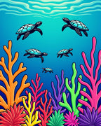 Oceanic Turtle Coral Reef Scene Rug