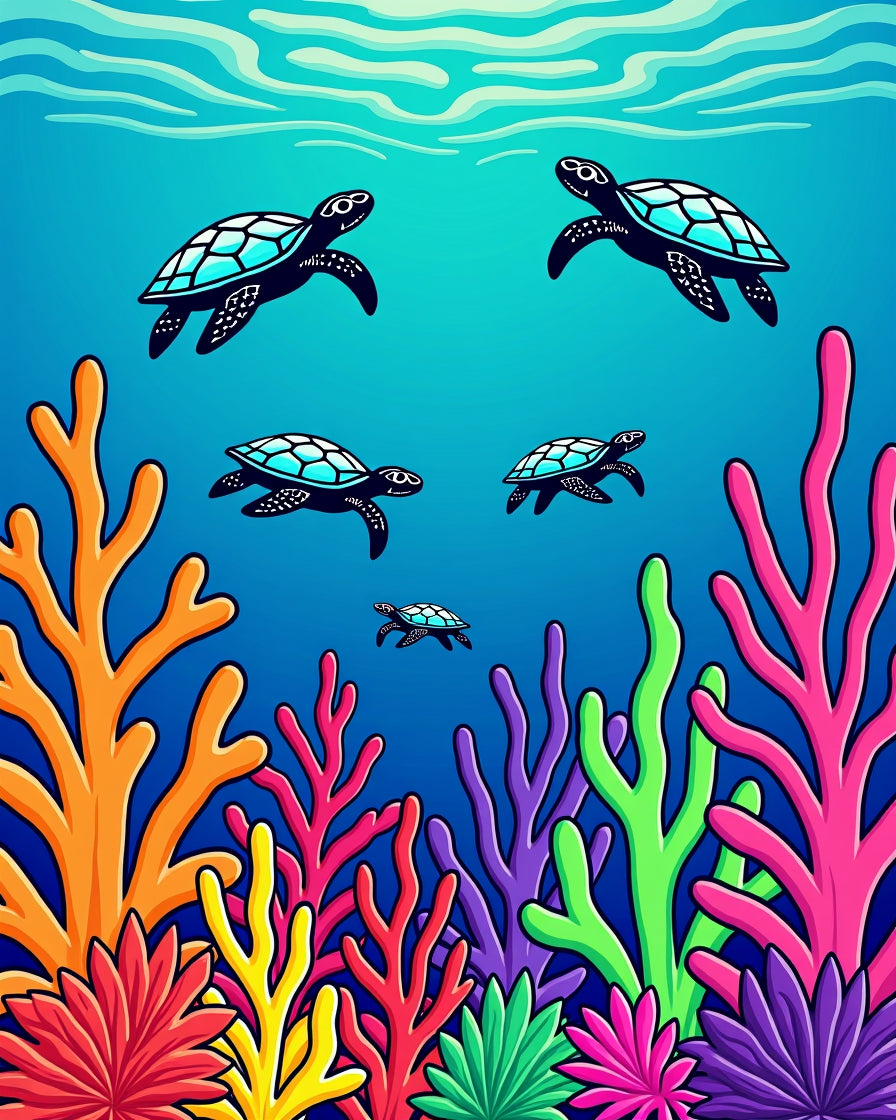 Oceanic Turtle Coral Reef Scene Rug
