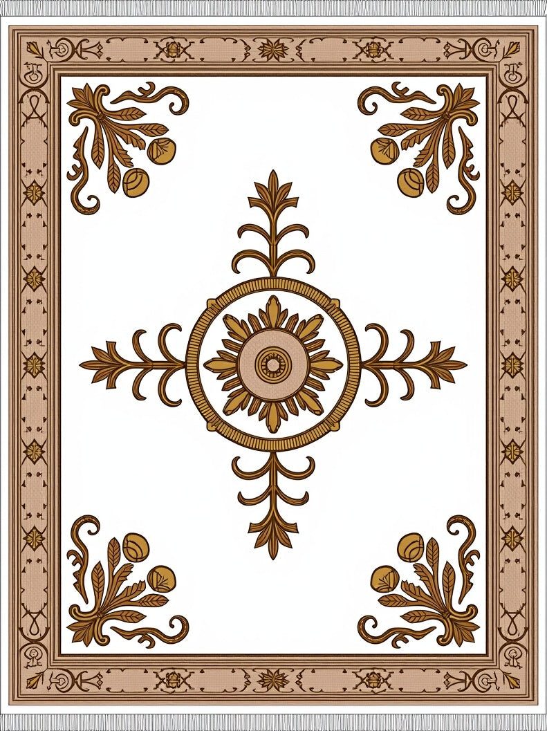 Grand Floral Medallion Brown Ochre Rug