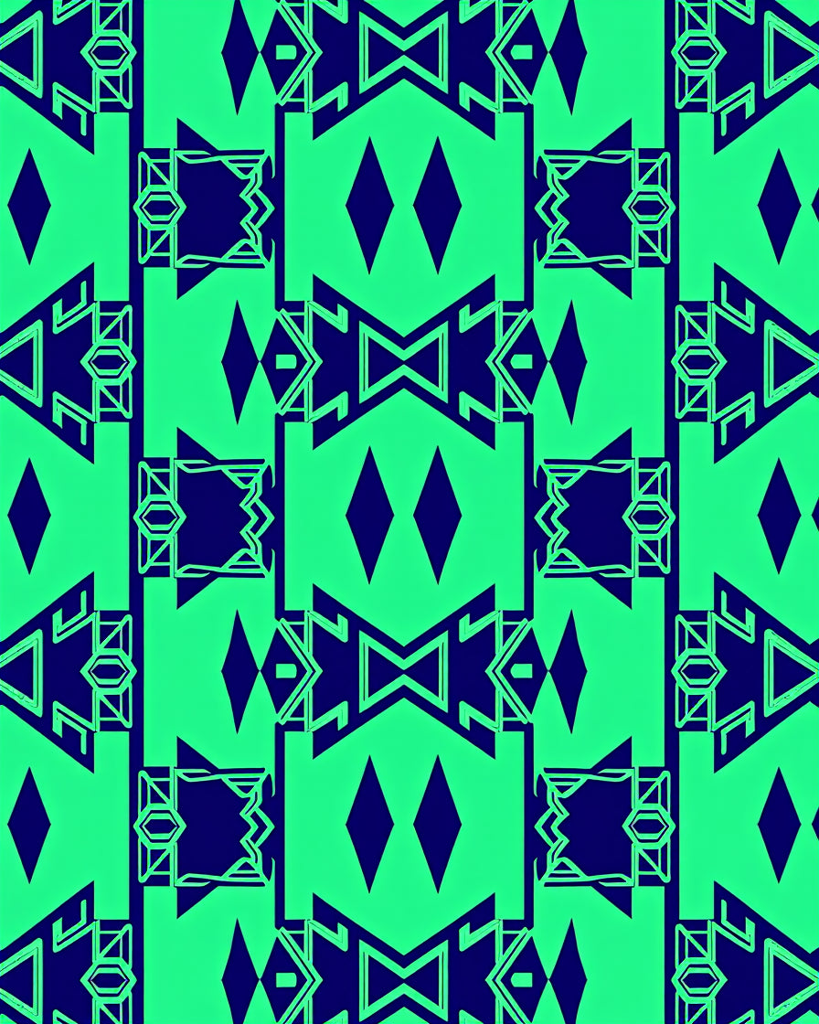 Bold Blue Geometric Diamond Emerald Rug