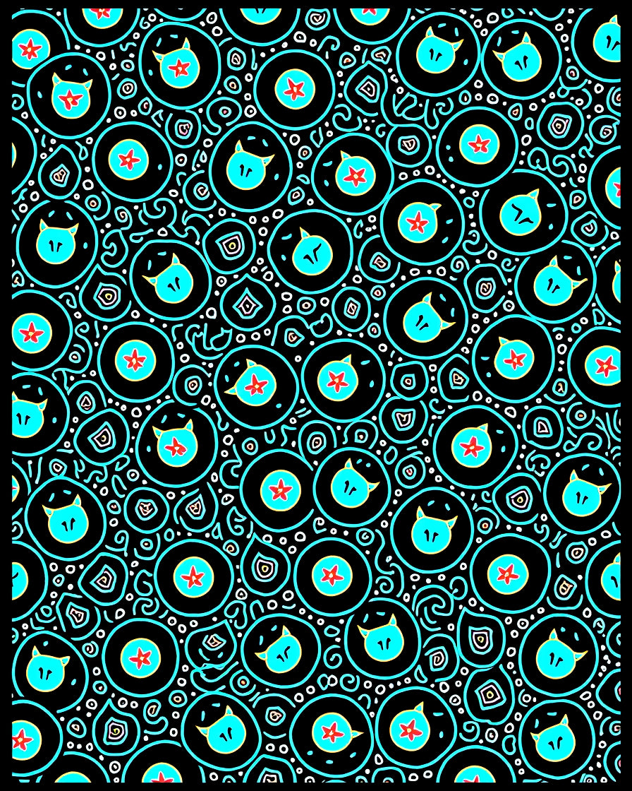 Turquoise Kitty Star Circles Rug