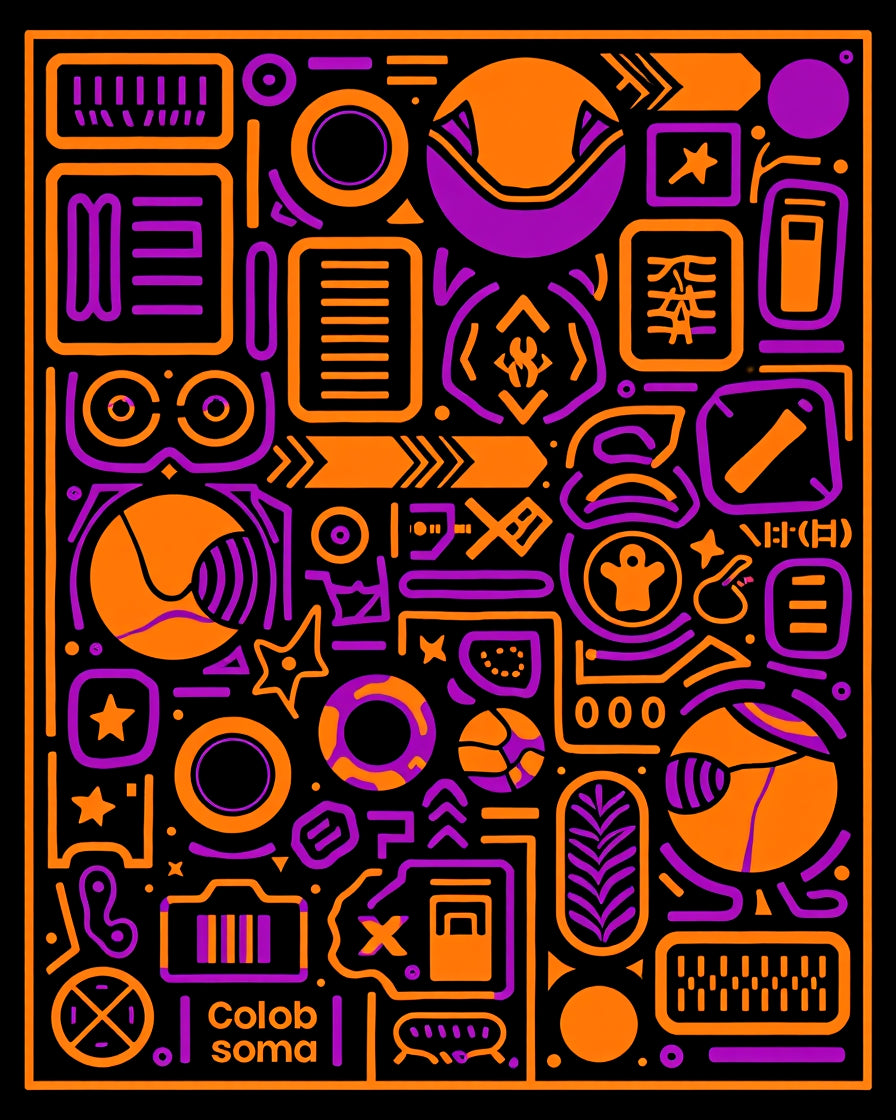 Vibrant Orange Purple Geometric Collage Rug