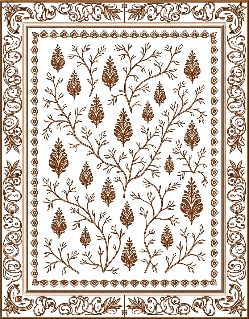 Brown Botanical Branch Medallion Rug