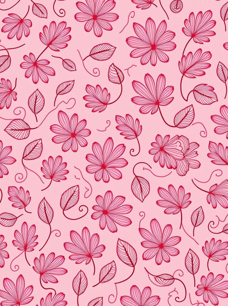 Pink Floral Vines Line Art Rug