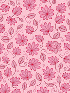 Pink Floral Vines Line Art Rug