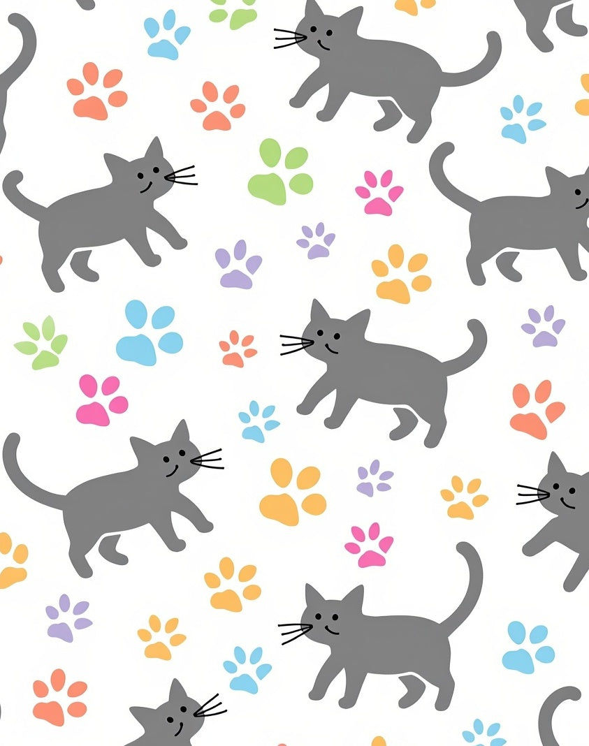 Gray Cats And Colorful Paws Rug