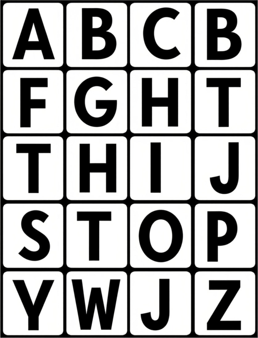 Alphabet Blocks Black White Grid Rug
