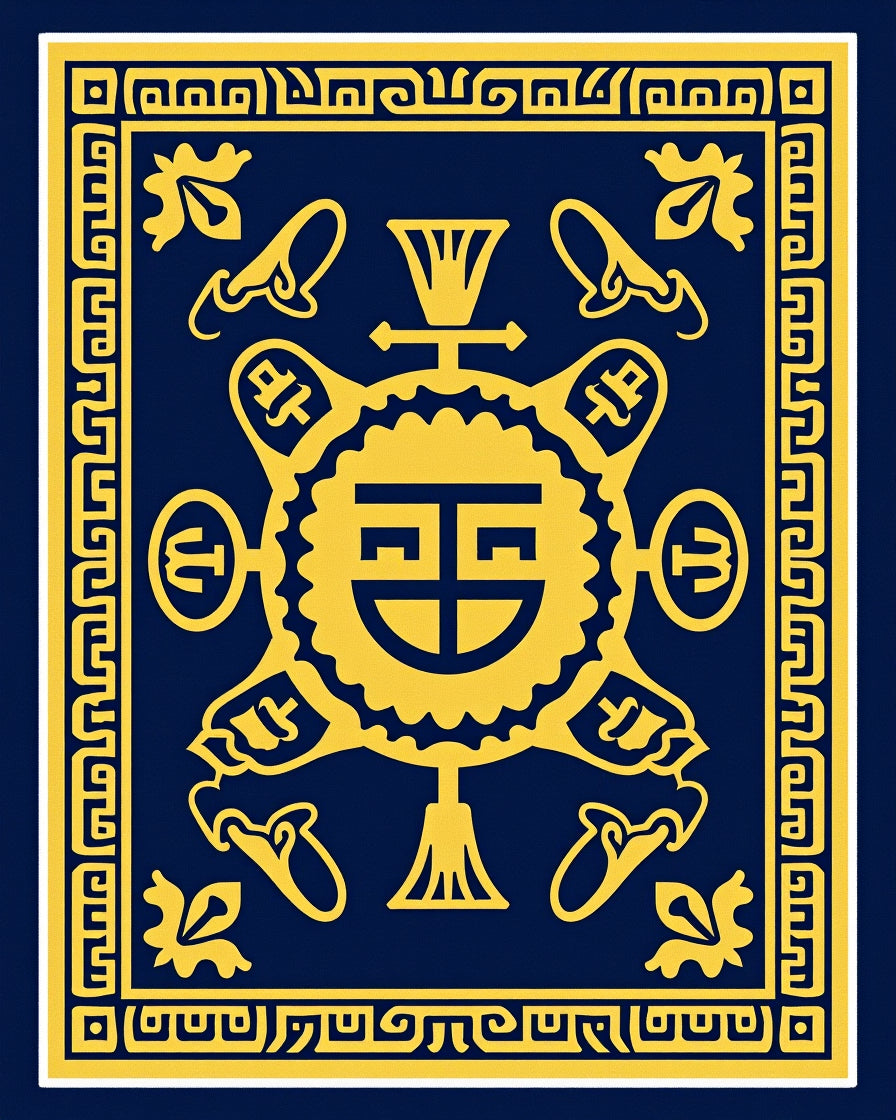 Deep Blue Gold Geometric Medallion Rug