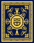 Deep Blue Gold Geometric Medallion Rug