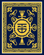 Deep Blue Gold Geometric Medallion Rug