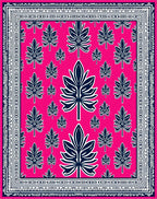 Vivid Pink Navy Leaf Scatter Area Rug