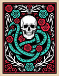 Crimson Teal Skull Serpent Floral Rug
