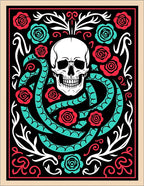 Crimson Teal Skull Serpent Floral Rug