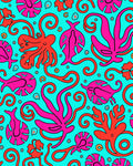 Vibrant Pink Octopus Coral Swirls Rug