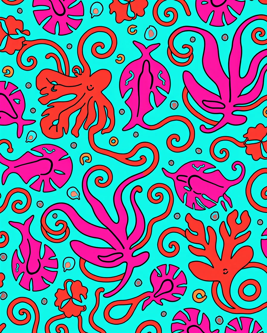 Vibrant Pink Octopus Coral Swirls Rug