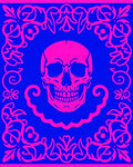 Pink Skull Floral Frame Blue Rug
