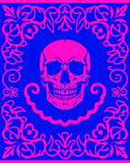 Pink Skull Floral Frame Blue Rug