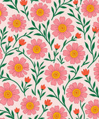 Pink Daisy Garden With Green Stems Rug