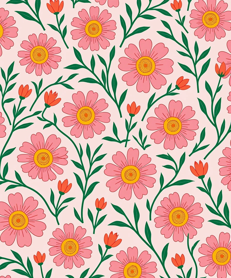 Pink Daisy Garden With Green Stems Rug