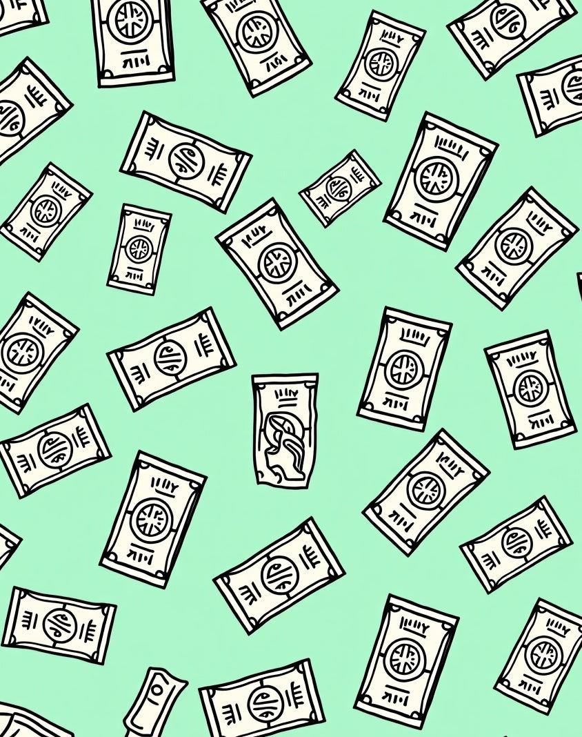 Mint Green Cartoon Money Bills Rug