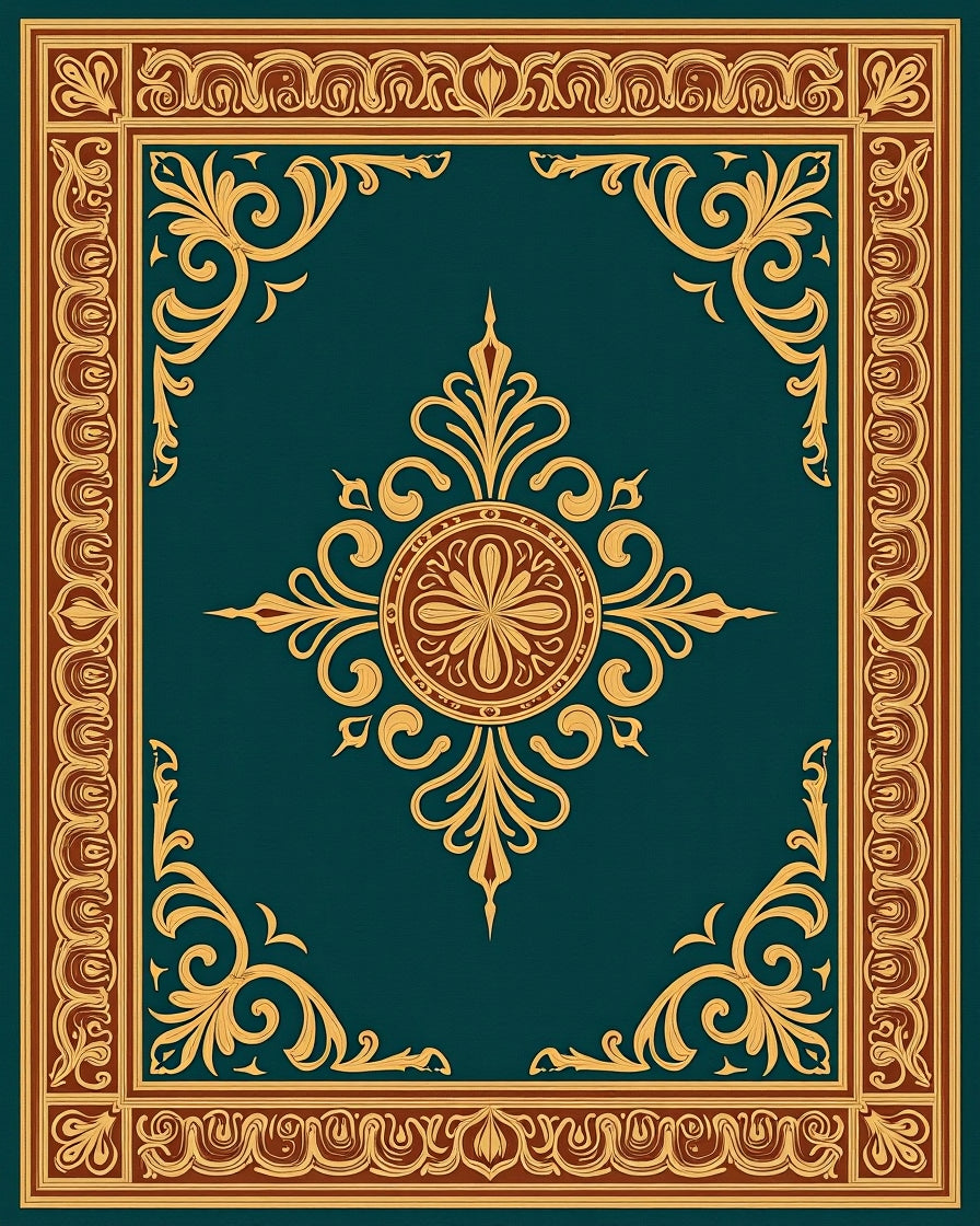 Emerald Gold Filigree Floral Medallion Rug