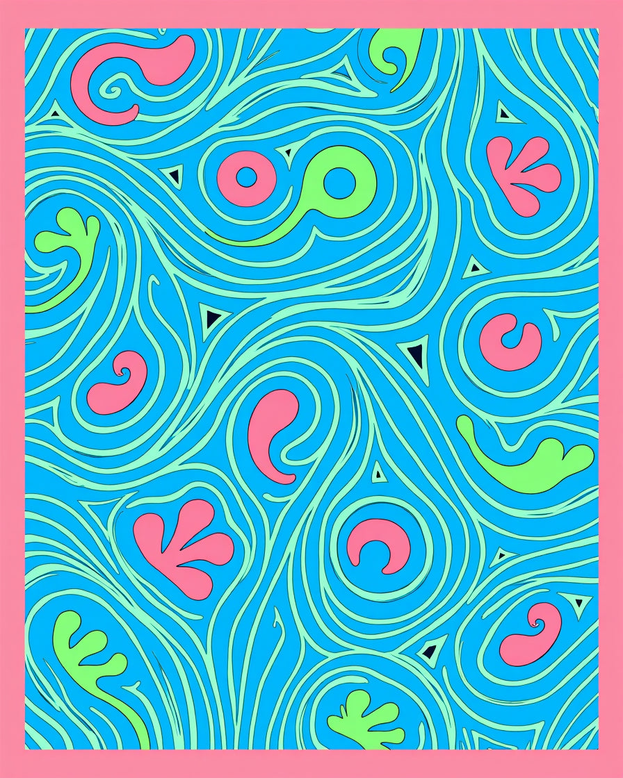 Retro Swirls Blue Pink Green Rug