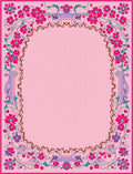 Vibrant Pink Floral Vines Border Rug