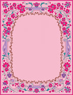 Vibrant Pink Floral Vines Border Rug