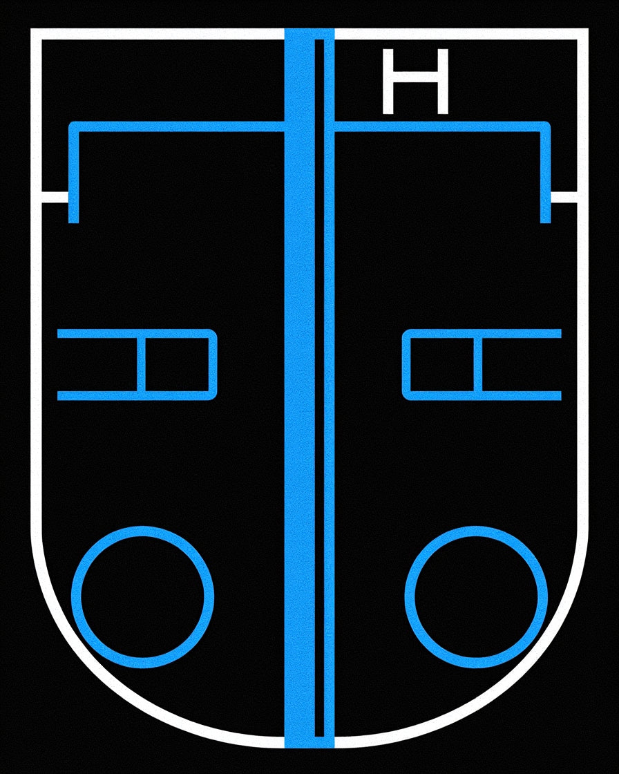 Bold Black Blue Geometric Hockey Rink Rug