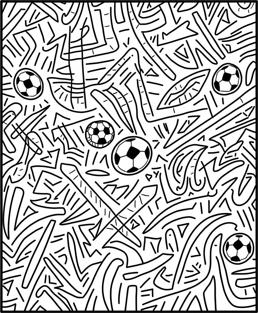 Playful Sketchy Soccer Balls Abstract Art Rug