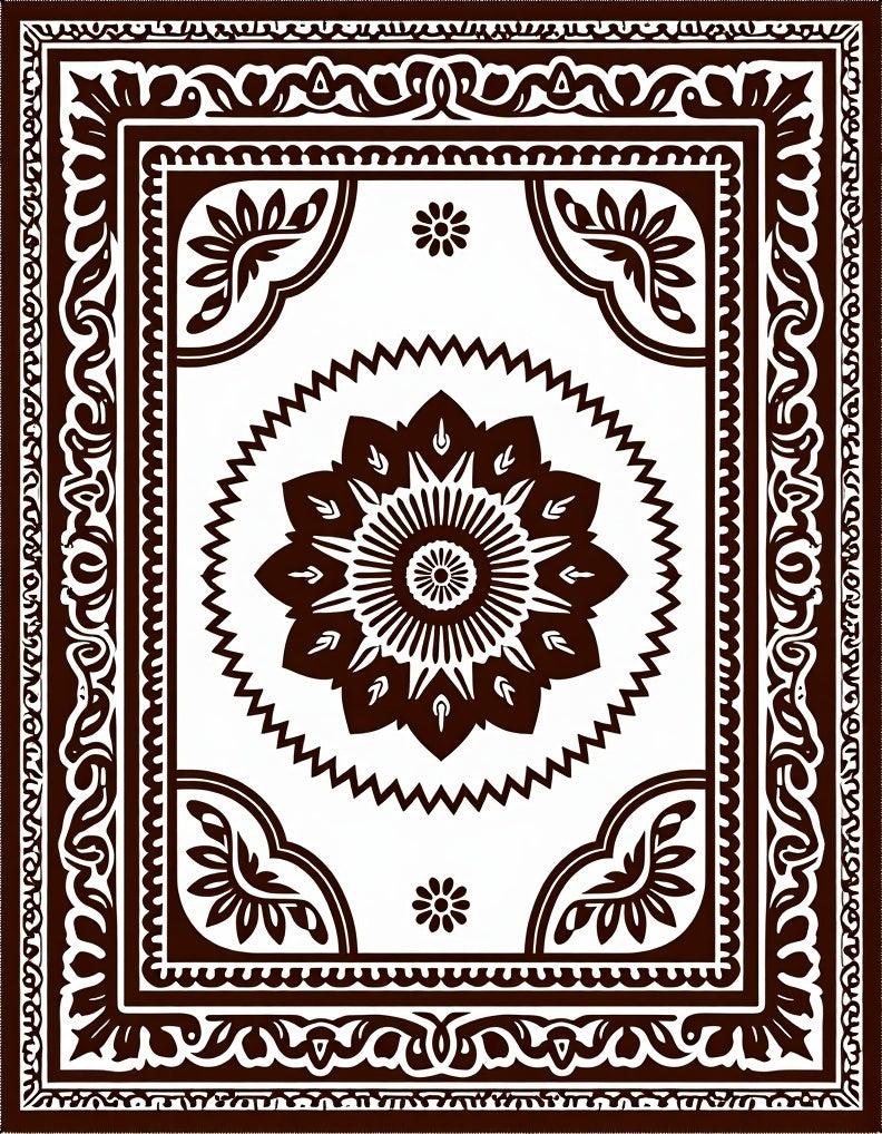 Brown Central Medallion Bordered Rug