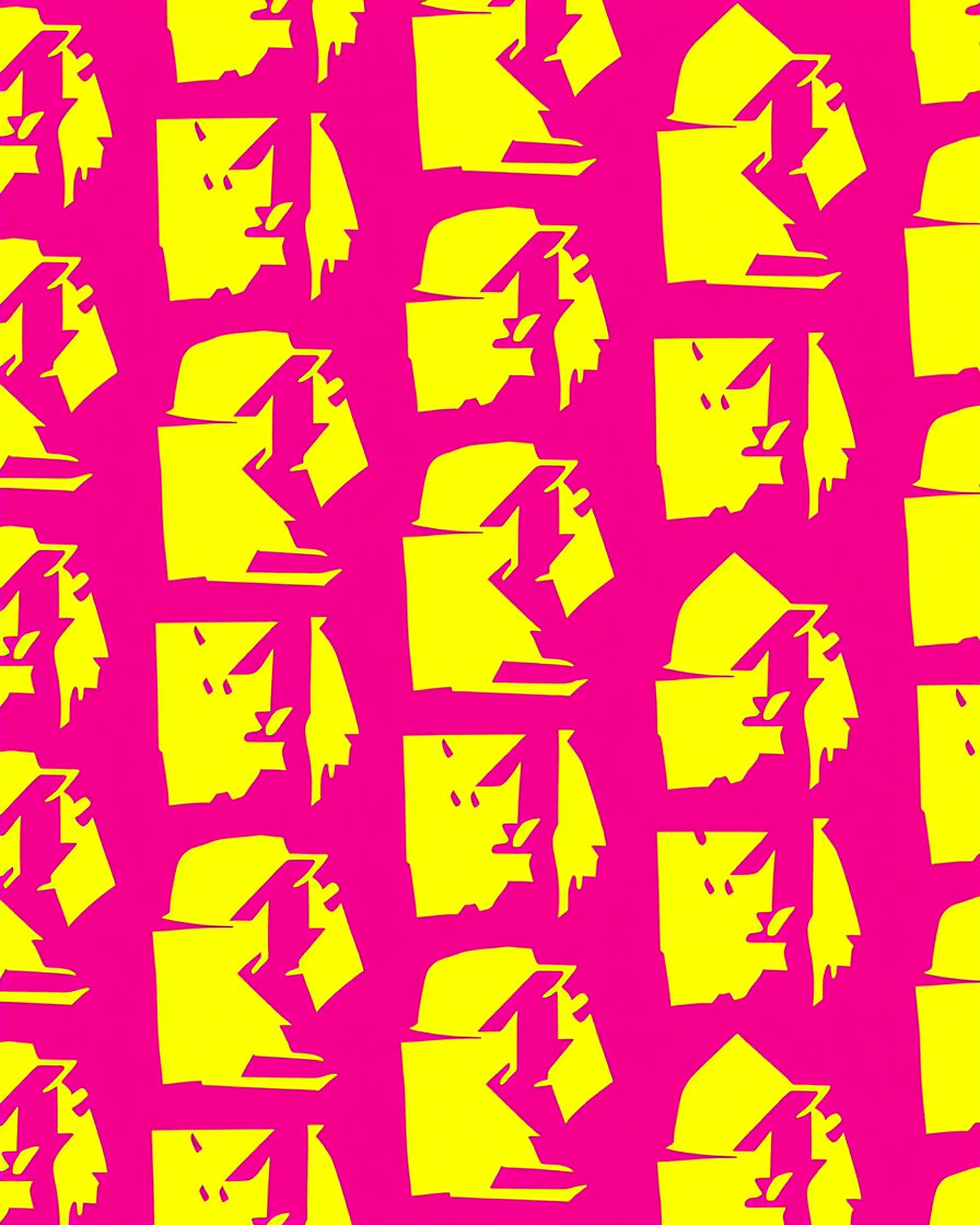 Bright Pink Yellow Abstract Cubist Faces Rug