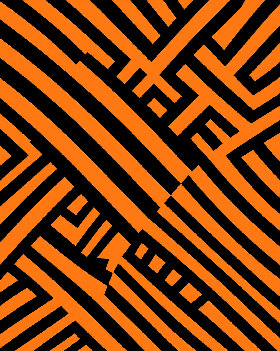 Bold Orange Geometric Maze Rug