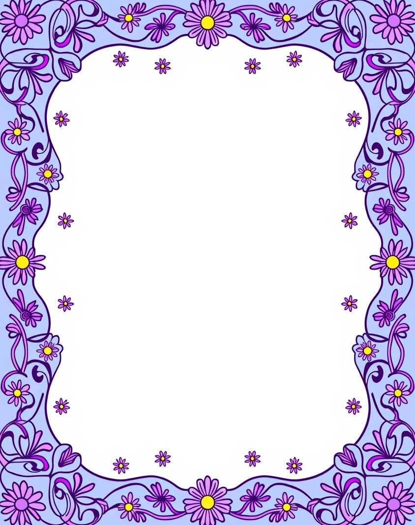 Lavender Purple Daisy Floral Border Rug