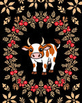 Whimsical Cow and Berry Laurel Frame Rug