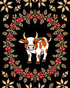 Whimsical Cow and Berry Laurel Frame Rug