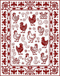 Barnyard Roosters Red Border Rug