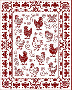 Barnyard Roosters Red Border Rug