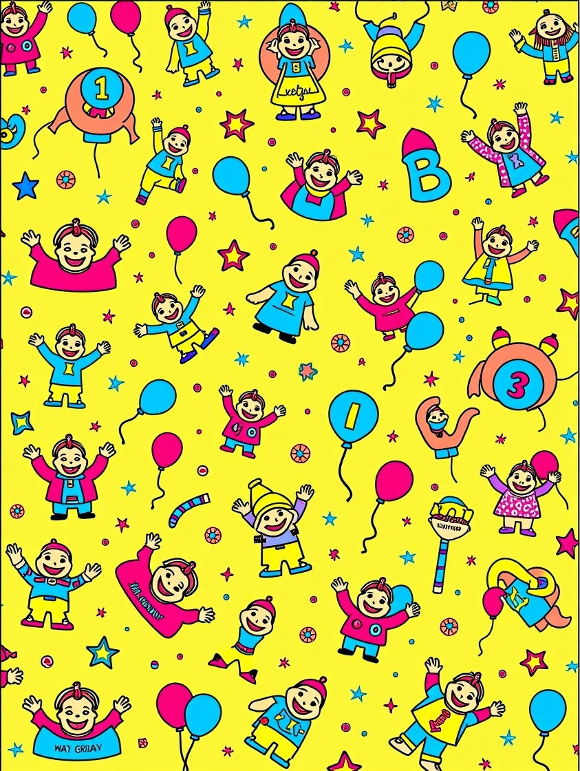 Joyful Kids Celebration Yellow Blue Pink Rug