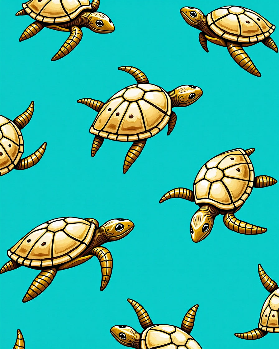 Golden Aquatic Turtle Repetition Rug