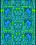 Vibrant Blue Green Abstract Maze Rug