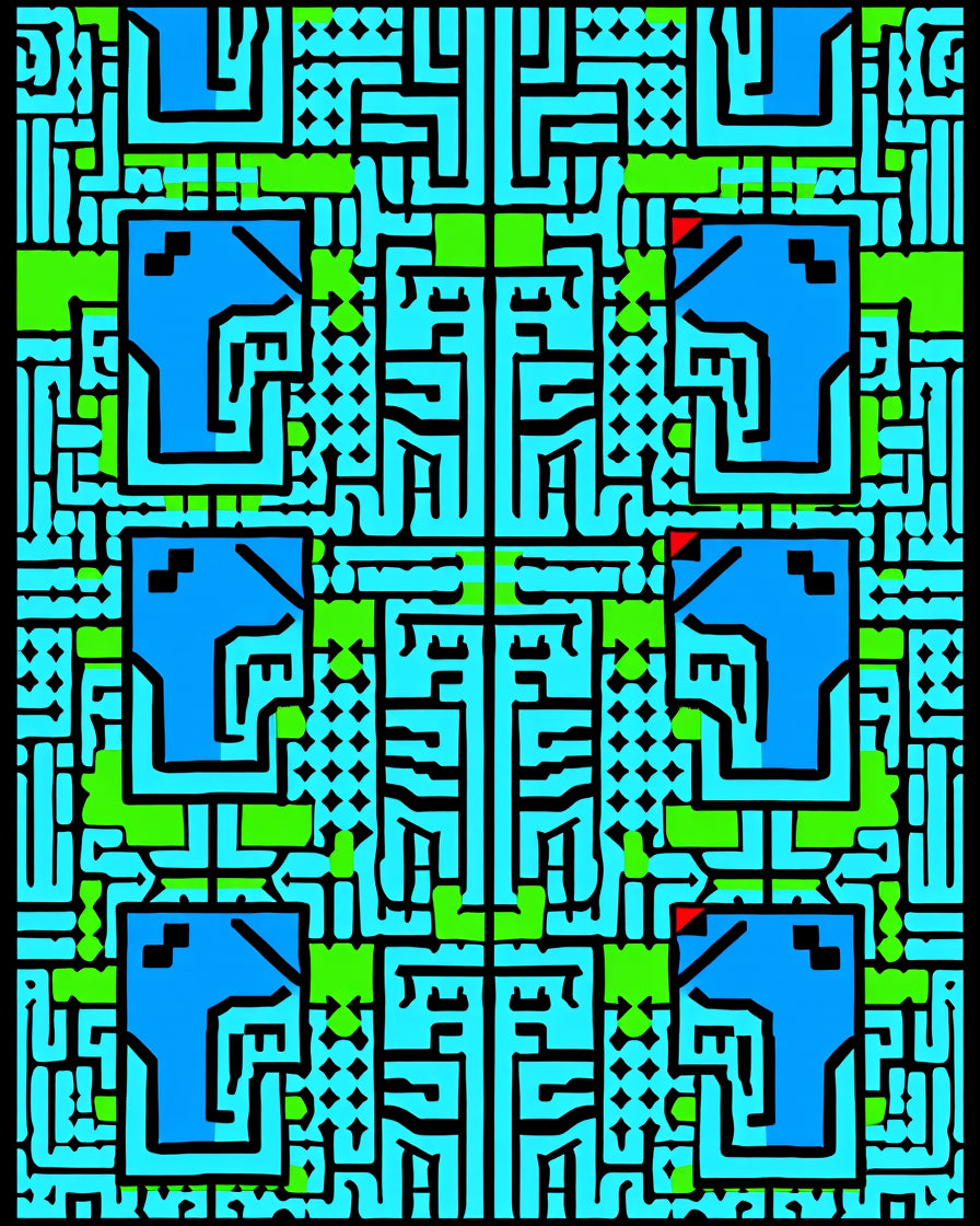 Vibrant Blue Green Abstract Maze Rug